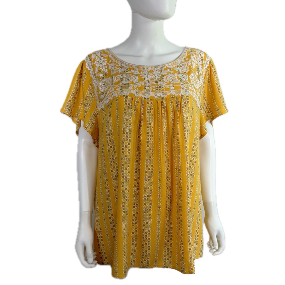 Savanna Jane Mustard Yellow Embroidered Peasant Blouse